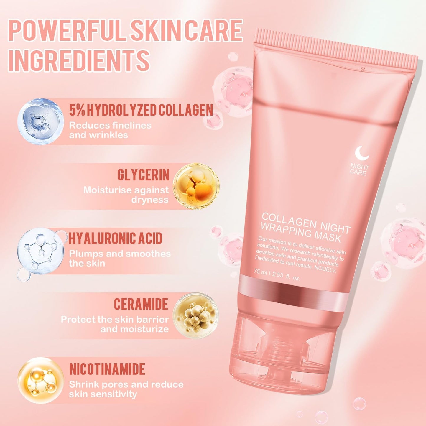 2 Stuks Collagen Night Wrapping Mask, Korean Collagen Mask, Collageen Face Mask, Collagen Overnight Face Mask Peel-Off Gezichtsmasker, Hydraterend en Verstevigend, Nachtmaskers