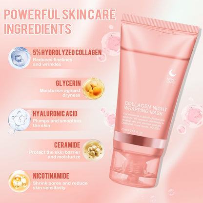 2 Stuks Collagen Night Wrapping Mask, Korean Collagen Mask, Collageen Face Mask, Collagen Overnight Face Mask Peel-Off Gezichtsmasker, Hydraterend en Verstevigend, Nachtmaskers